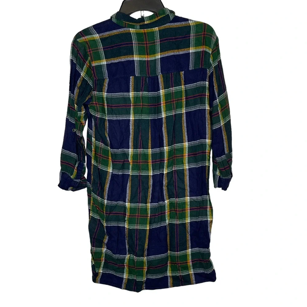 Old Navy Girls L(10)‎ Plus Green Blue Roll Tab Sleeve Plaid Flannel Shirt Dress